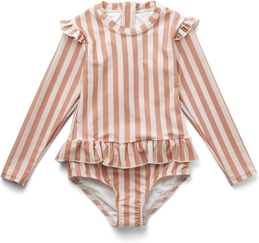 Girls Long Sleeve Swimsuits One Piece Rash Guard Bathing Suit with Ruffle Butt | Amazon (US)