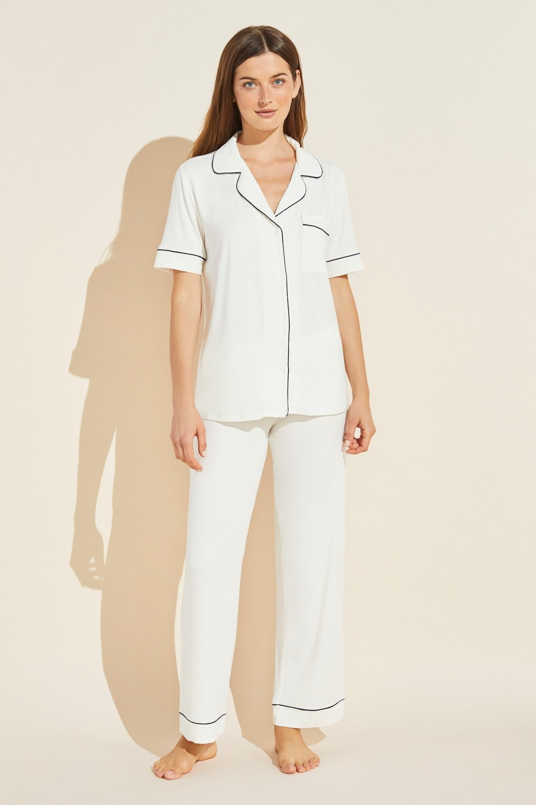 Gisele TENCEL™ Modal Short Sleeve & Pant PJ Set - Ivory/Navy | Eberjey