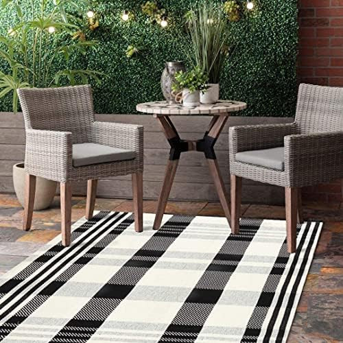 Seavish Farmhouse Buffalo Plaid Outdoor Rug, Black and White Cotton Hand-Woven Checkered Washable Po | Amazon (US)