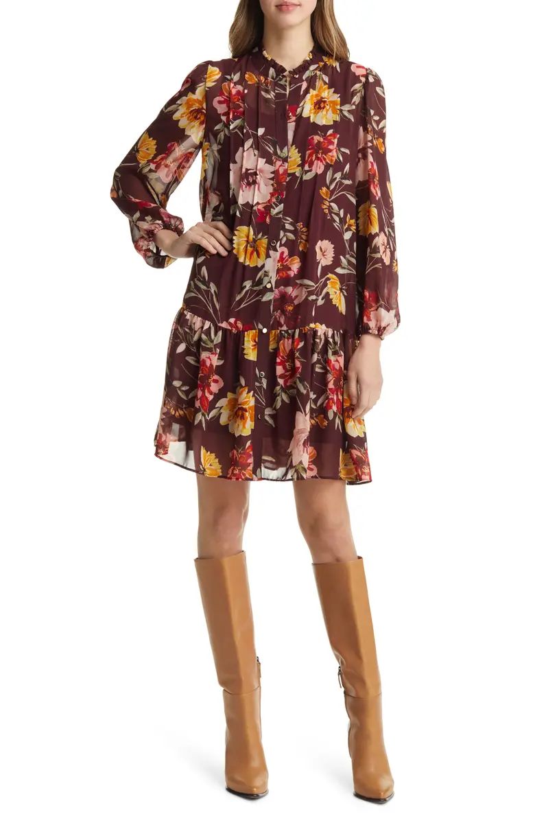 Floral Pleated Long Sleeve Dress | Nordstrom
