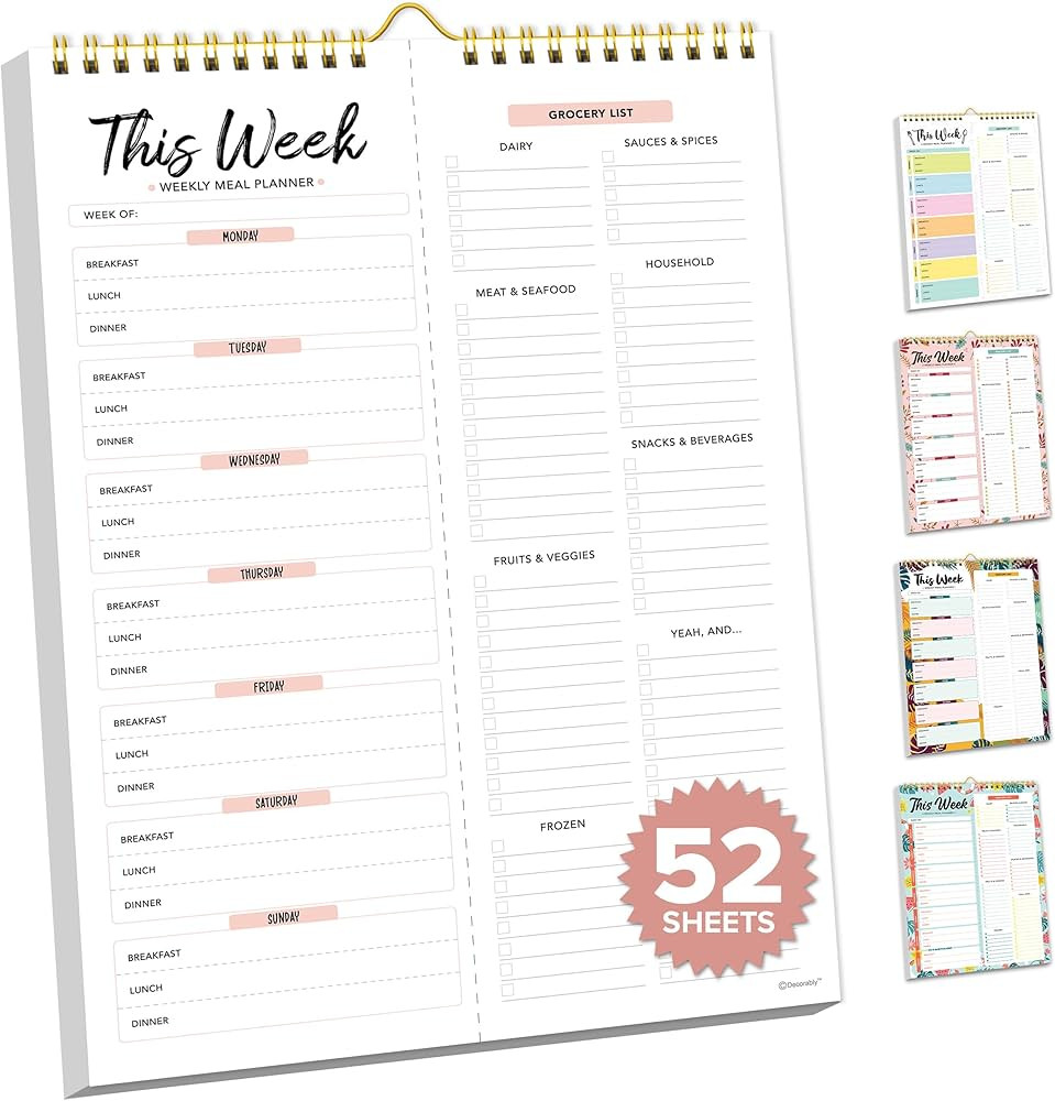 Weekly Meal Planner and Grocery List - 52 Easy Tear-Off Sheets Fridge Meal Planner Magnetic, 8.5x... | Amazon (US)