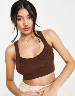 Gilly Hicks crop knitted top in brown | ASOS (Global)