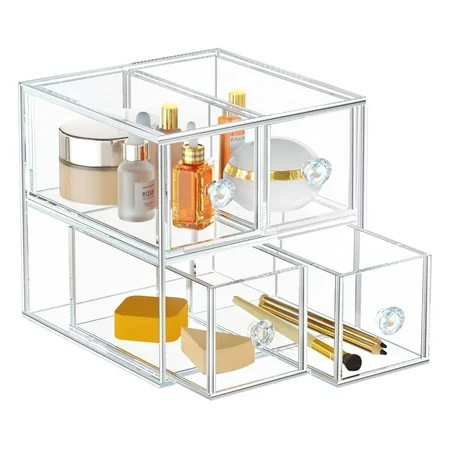 Stackable Storage Drawers Acrylic Storage Containers Glam Bathroom Counter Clear Drawers Organizer with 4 Box for Makeup Jewelry Beauty Supplies | Walmart (US)