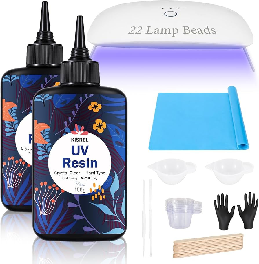 KISREL UV Resin Kit With 22 Lamp Beads Light - Larger Size and 200g Upgraded Hard Type Crystal Cl... | Amazon (US)
