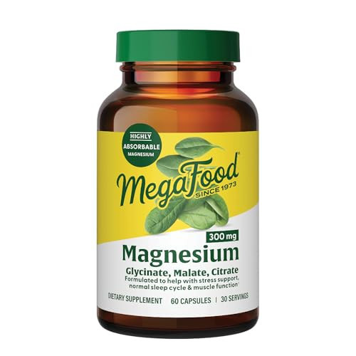 MegaFood Magnesium 300 mg - Highly Absorbable Blend of Magnesium Glycinate, Citrate & Malate to Help Support Heart, Nerve Health & Relaxation - 60 Capsules (30 Servings) | Amazon (US)