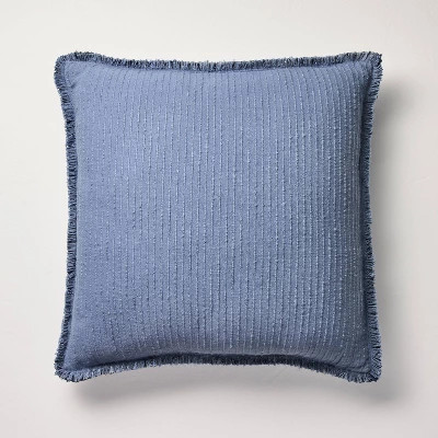 24"x24" Slub Striped Fringe Square Throw Pillow Navy - Hearth & Hand™ with Magnolia | Target