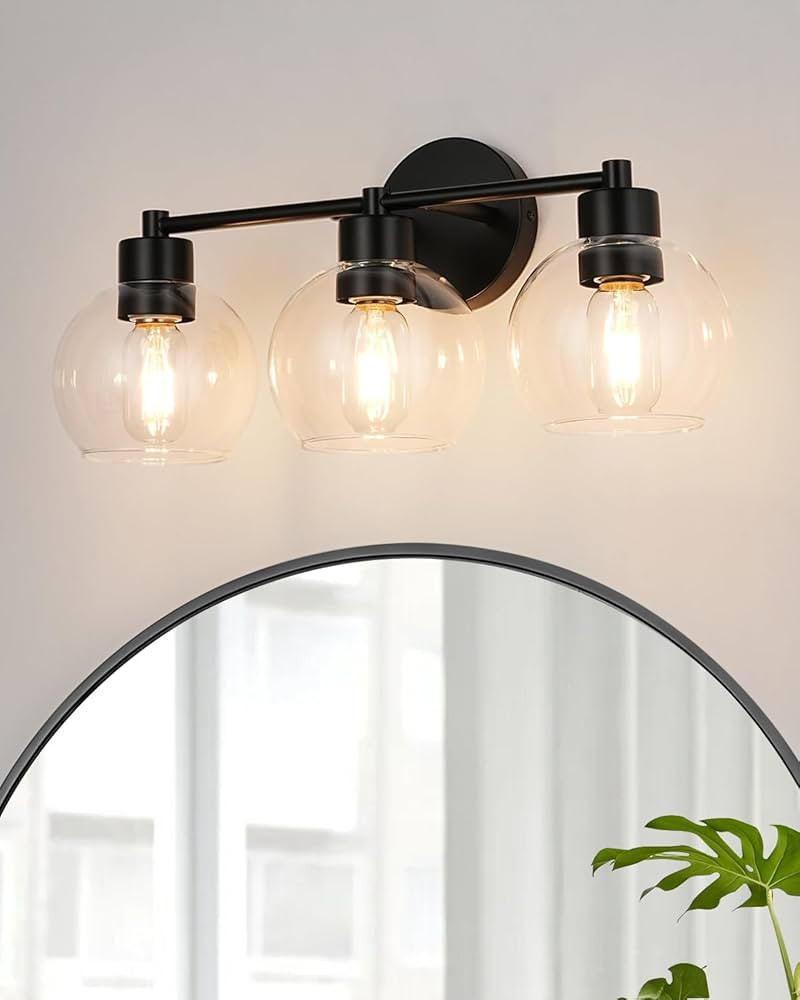 WILON Black Bathroom Light Fixture, 3 Light Bathroom Vanity Light Over Mirror, Farmhouse Bathroom... | Amazon (US)