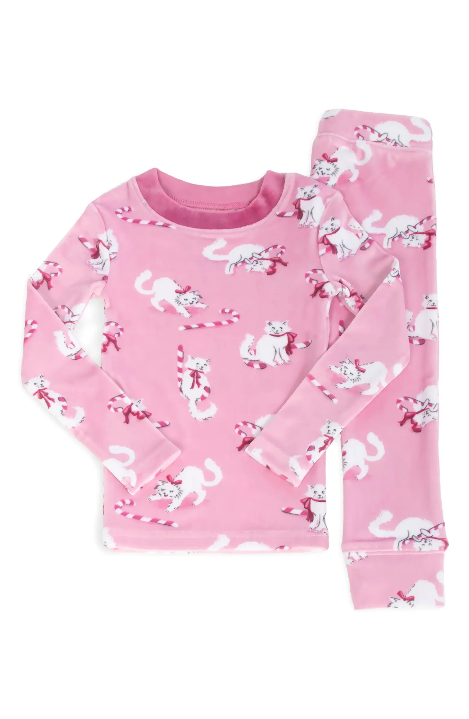 Kids' Holiday Kittens & Candy Canes Fitted Two-Piece Pajamas | Nordstrom