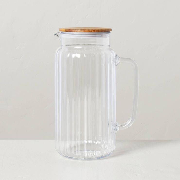 86oz Ribbed Clear Plastic Beverage Pitcher with Wood Lid - Hearth & Hand™ with Magnolia | Target