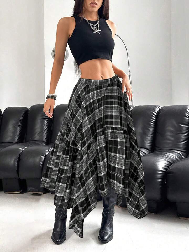 LocalSHEIN EZwear Plus Size Asymmetrical Hem Brown Skirt, Early Autumn | SHEIN