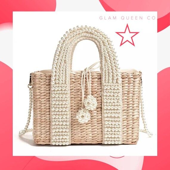 Embellished Pearl Tote Bag Pearls Basket Weave Handbag Beaded | Etsy | Etsy (US)