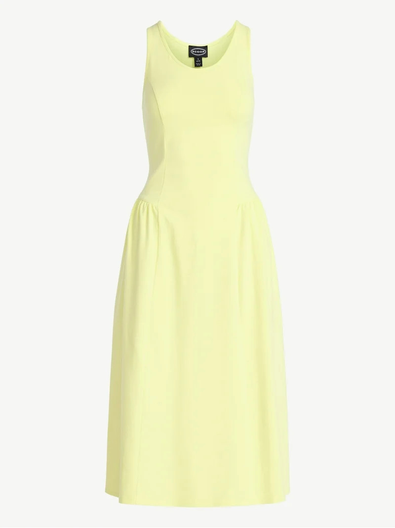 Scoop Women's and Women's Plus Stretch Cotton Blend Midi Basque Dress, Sizes XS-4X | Walmart (US)