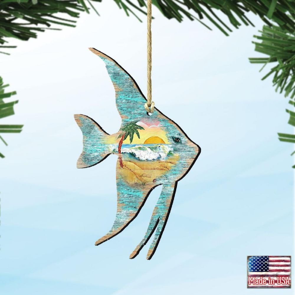 Designocracy Fish Wooden Ornaments Set of 2 Coastal Holiday Decor | Oriental Trading Company