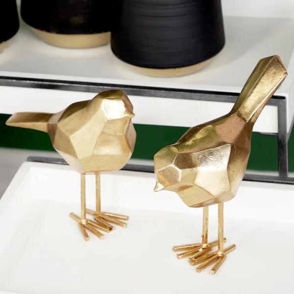 Glam Polystone Faceted Bird 2 Piece Sculpture Set | Wayfair North America