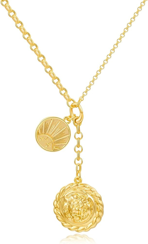 CLASSYZINT 18K Gold Plated Coin Lion Head Pendant Necklace Chunky Paperclip Choker Necklace For G... | Amazon (US)