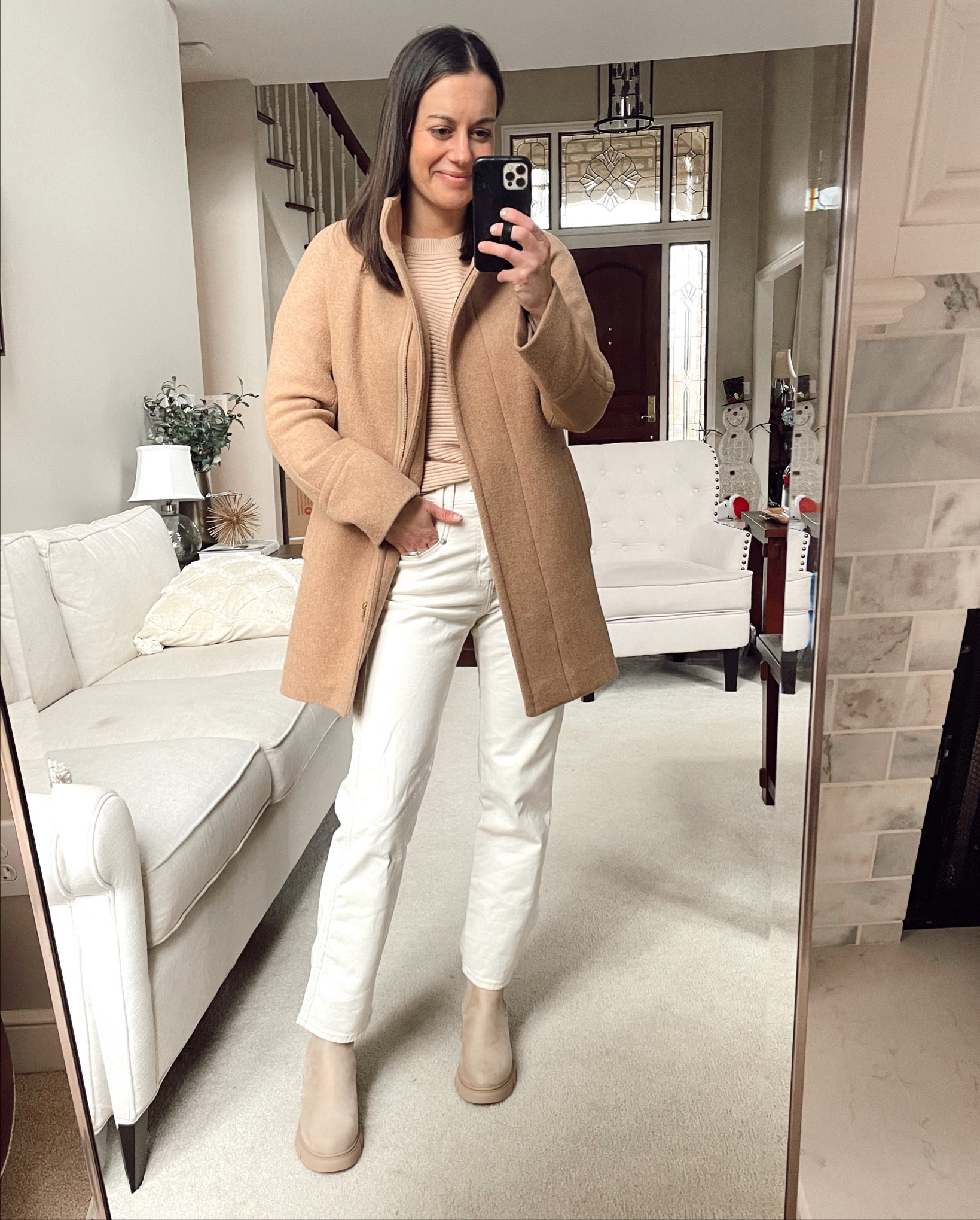 Amazon chelsea boots (true to size don’t size up!), amazon sweater, j crew factory city coat (runs true to size), white jeans (true to size) 

#LTKunder50 #LTKSeasonal #LTKstyletip