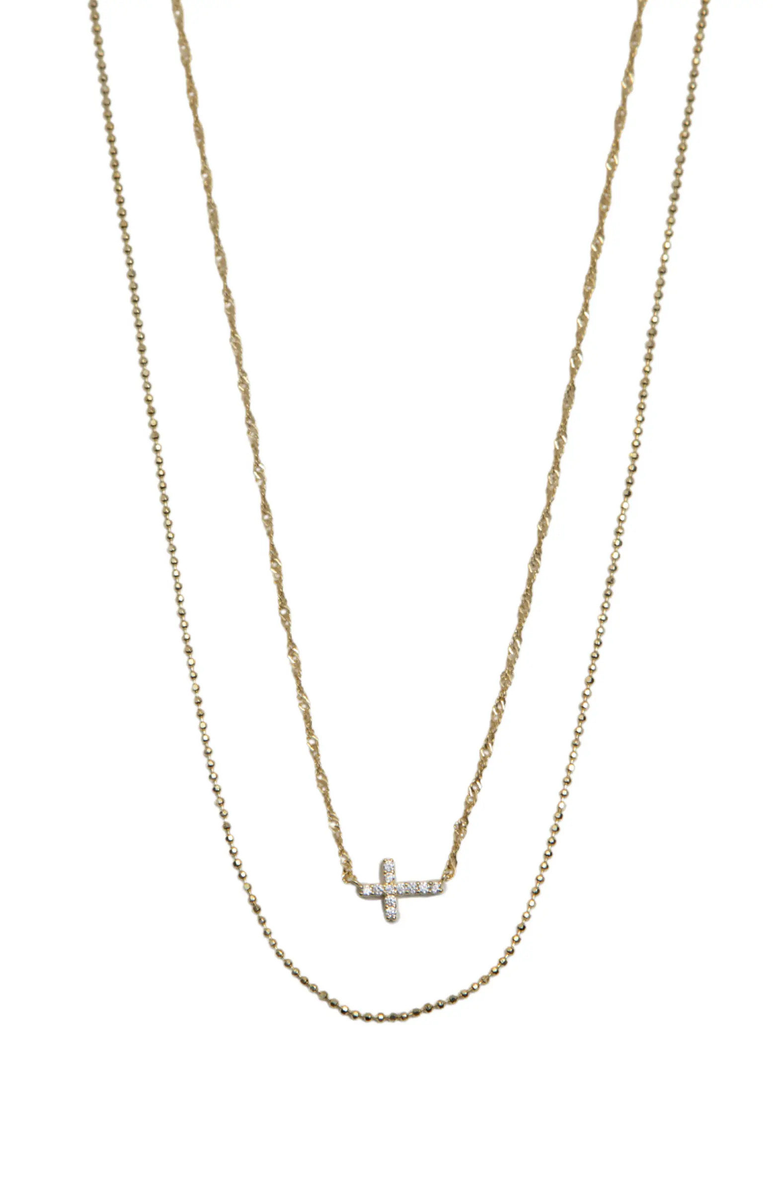 Argento Vivo Sterling Silver Layered 18K Gold Plate Sterling Silver Pavé Cross Pendant Necklace ... | Nordstrom