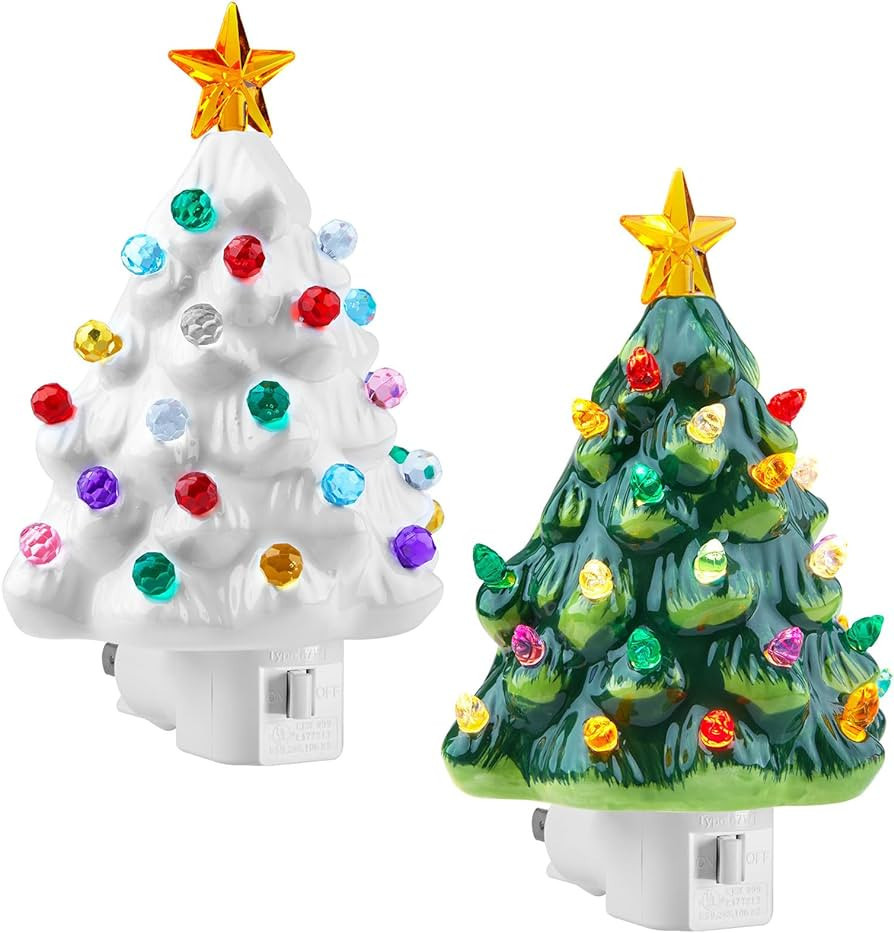 Brightown Ceramic Christmas Tree Night Light - 2 Pack Vintage Christmas Night Light with ON/Off S... | Amazon (US)