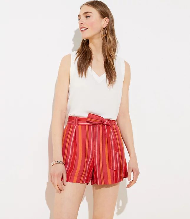 Striped Linen Blend Tie Waist Shorts | LOFT | LOFT