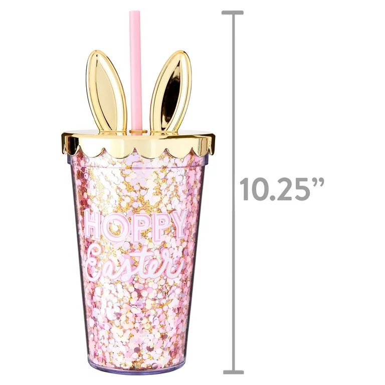 Packed Party 'Hoppy Easter' Pink Confetti Filled 18oz. Double Wall Plastic Straw Tumbler with Lux... | Walmart (US)