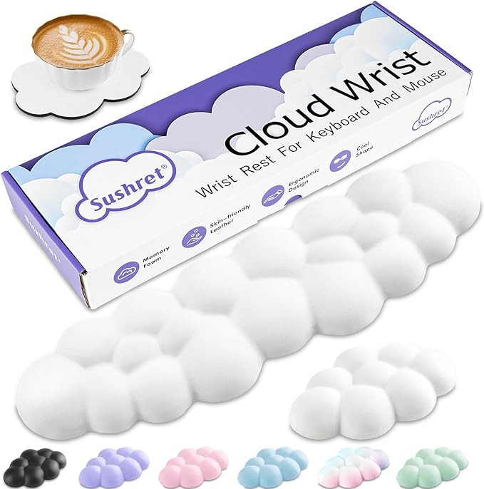 Cloud Wrist Rest Keyboard, Cloud Keyboard Wrist Pad Set with PU Leather Memory Foam, Cute Arm Res... | Amazon (US)