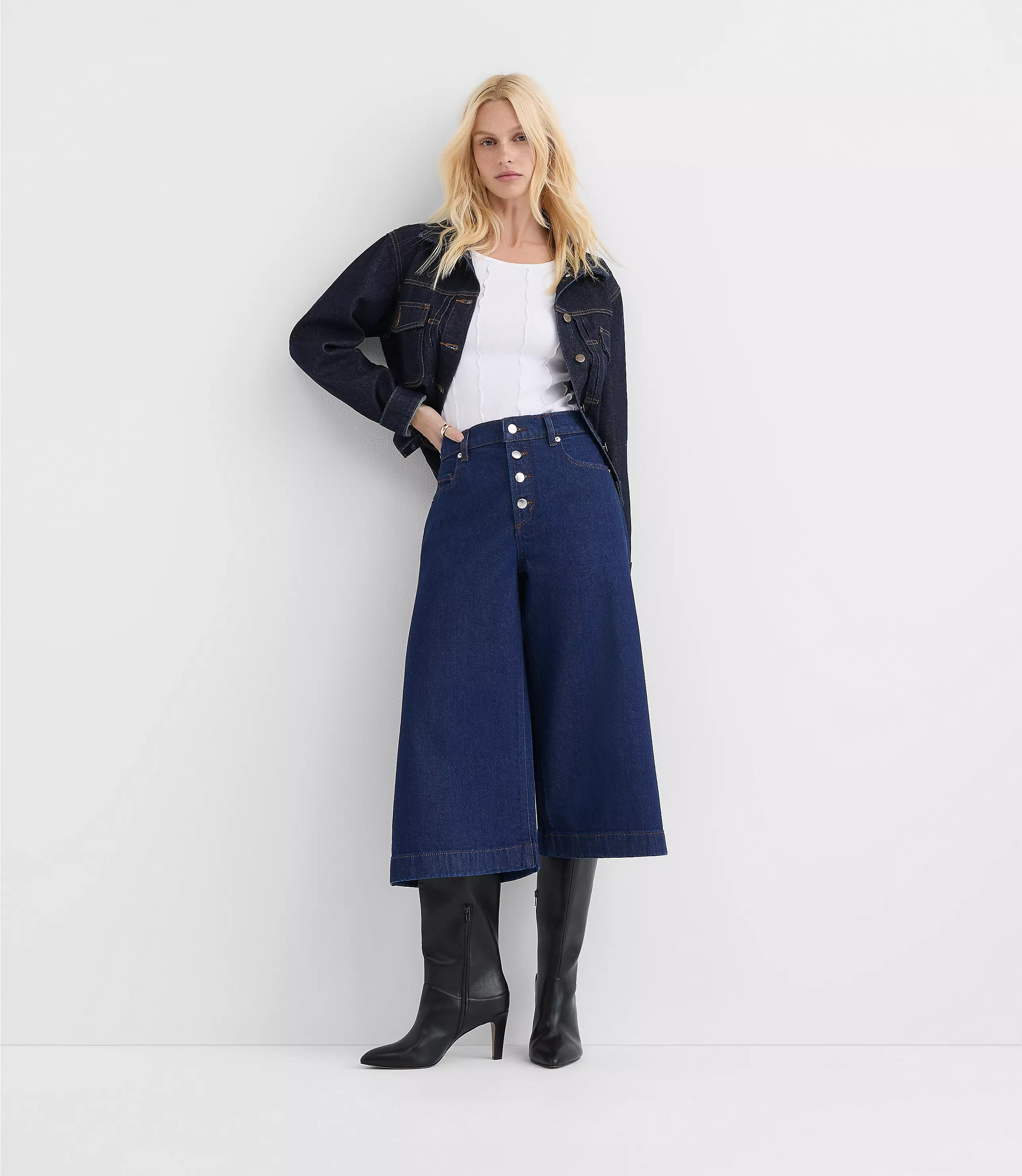 Rivete Petite High Rise Gaucho Jeans in Nova Wash | LOFT