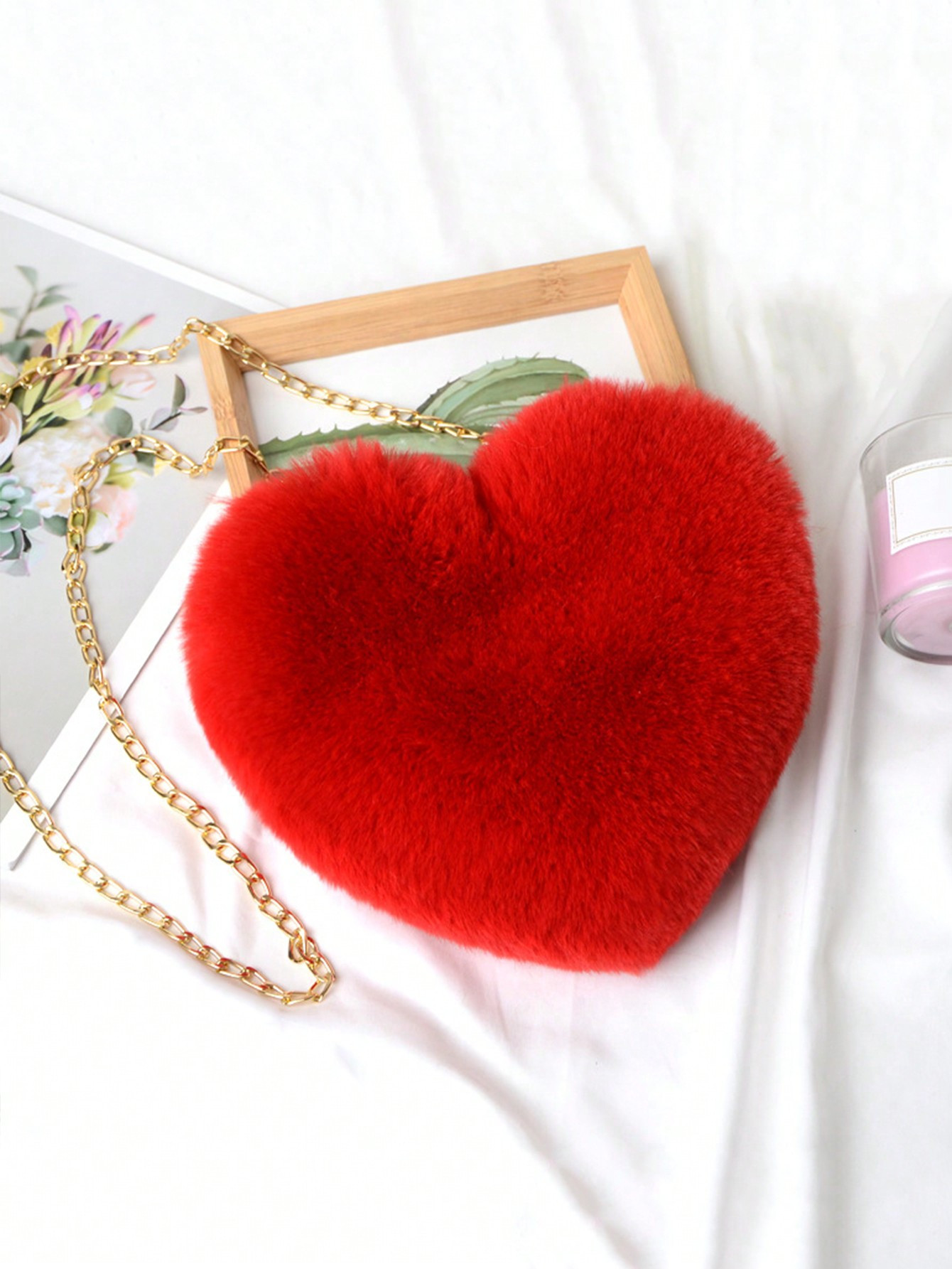 Yogodlns Fashion Women's Heart Shaped Handbags Cute Faux Fur Crossbody Bags Lady Soft Plush Chain... | SHEIN