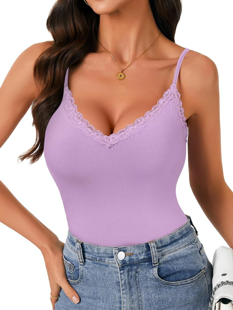 LYANER Women's Lace V Neck Camisole Adjustable Spaghetti Strap Cami Tops Sleeveless Tank Shirts | Amazon (US)