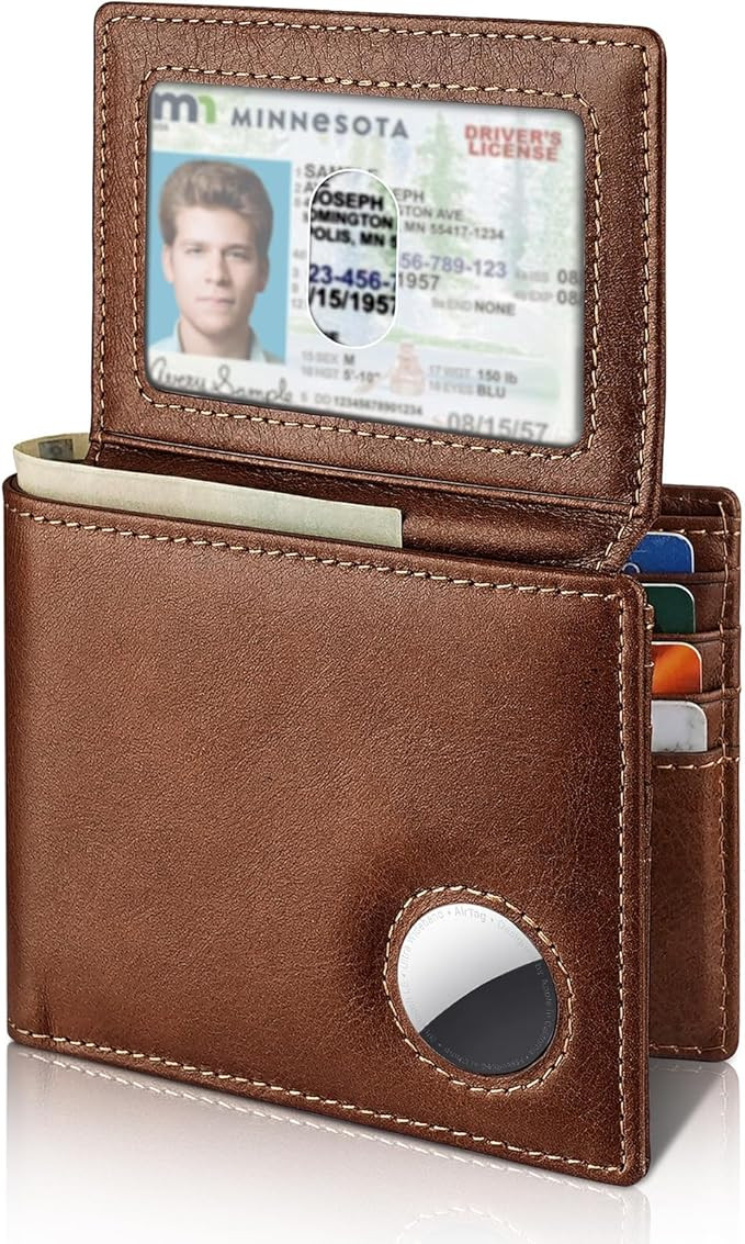 AirTag Wallet - Genuine Leather RFID Blocking Wallet with AirTag Holder - Bifold Air Tag Wallets ... | Amazon (US)