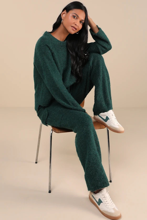Signature Sunday Dark Green Knit Sweater Pants | Lulus