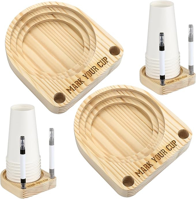 2 Pcs Cup Holder with Marker Slot Mark Your Cup Holder Wooden Party Mug Stand for Party Bathroom ... | Amazon (US)