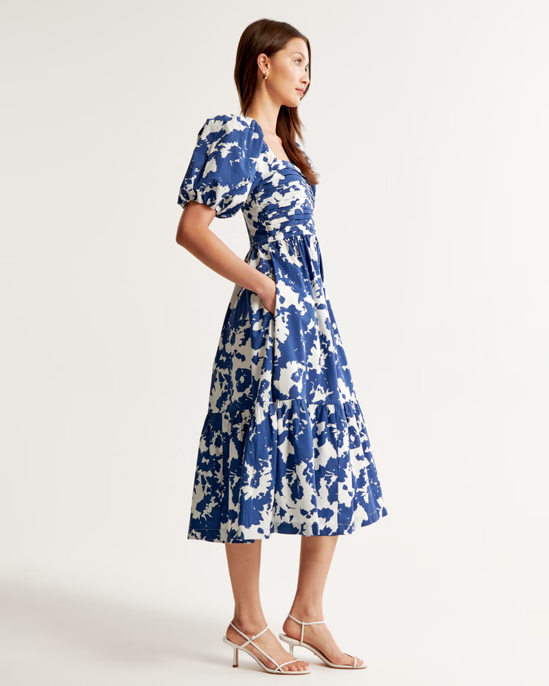 Emerson Poplin Puff Sleeve Midi Dress | Abercrombie & Fitch (US)