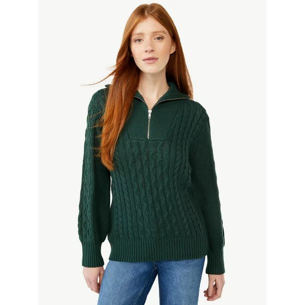 Free Assembly Women's Half Zip Cable Knit Sweater, Midweight | Walmart (US)
