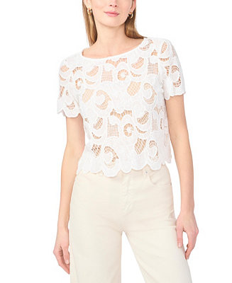 Women's Short-Sleeve Crochet Blouse | Macy's