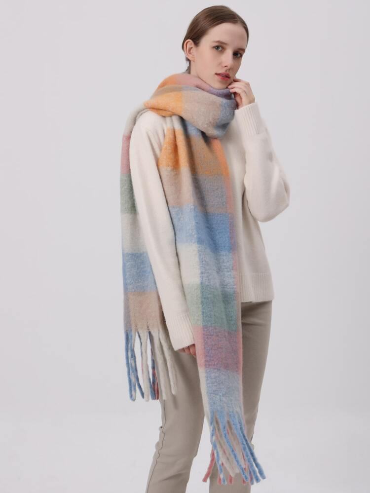 Plaid Pattern Fringe Trim Scarf | SHEIN