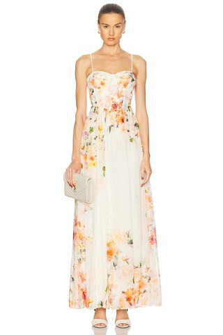 HEMANT AND NANDITA Saba Corseted Long Dress in Cream,Peach | FWRD 
