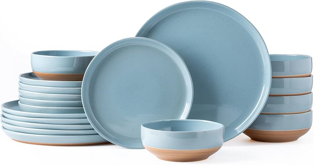 AmorArc Ceramic Dinnerware Sets for 6, 18 Pieces Handpainted Plates and Bowls Set with Rustic Ter... | Amazon (US)