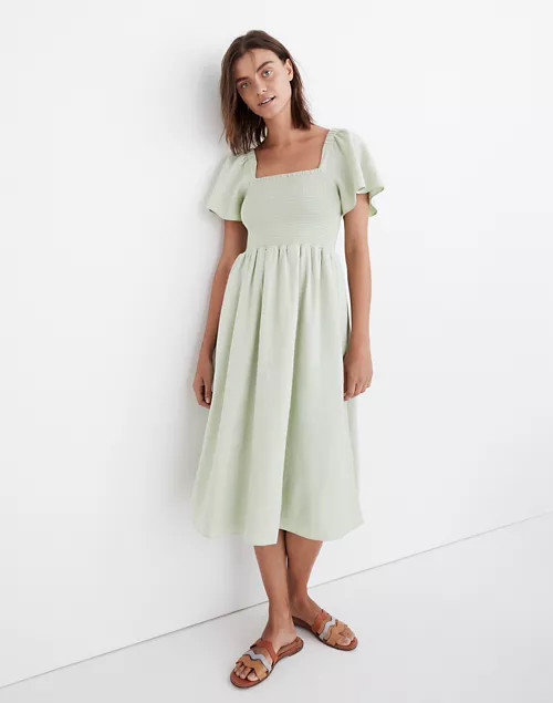 Linen-Blend Lucie Smocked Midi Dress | Madewell