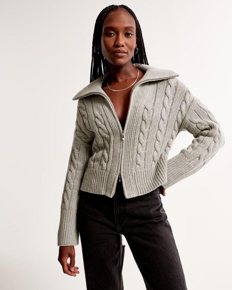Women's Merino Wool-Blend Collared Full-Zip Sweater | Women's Tops | Abercrombie.com | Abercrombie & Fitch (US)