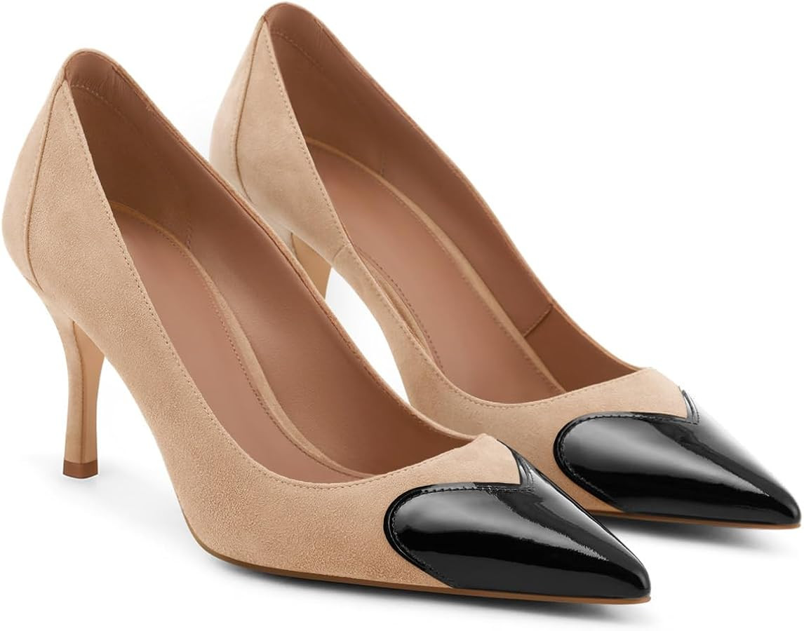 Coutgo Womens Closed Pointed Toe Pumps Heart Stiletto High Heels Wedding Bride Dress Shoes | Amazon (US)