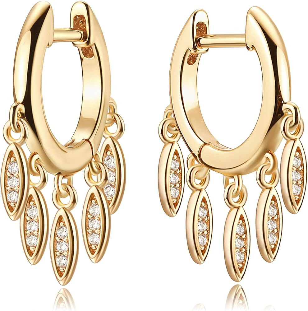 Mevecco Gold Tassel Huggie Hoop Earrings 18K Gold Plated Dainty Small Star Disc Cross Turquoise C... | Amazon (US)