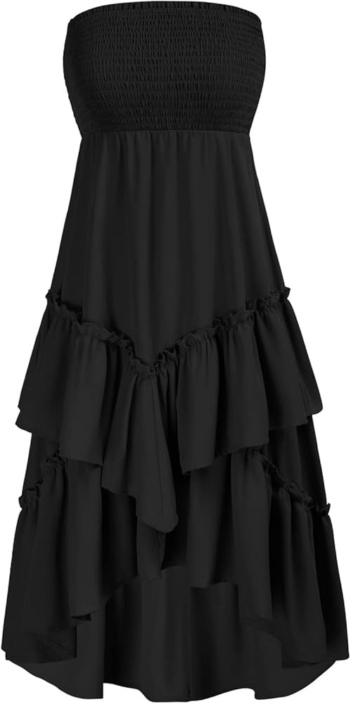 GRACE KARIN Women Two Way Boho Ruffle Tiered Tube Top Dress Shirred Flowy Midi Skirt Strapless Summe | Amazon (US)