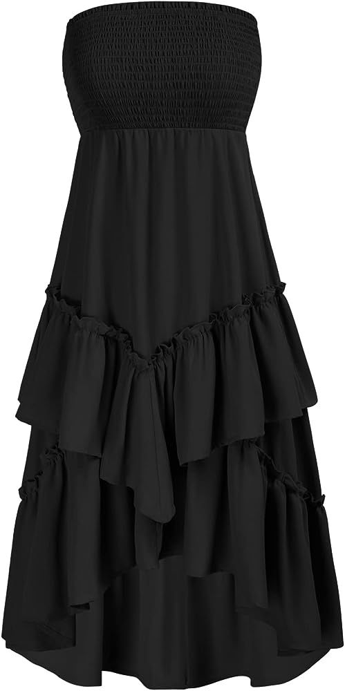 GRACE KARIN Women Two Way Boho Ruffle Tiered Tube Top Dress Shirred Flowy Midi Skirt Strapless Summe | Amazon (US)