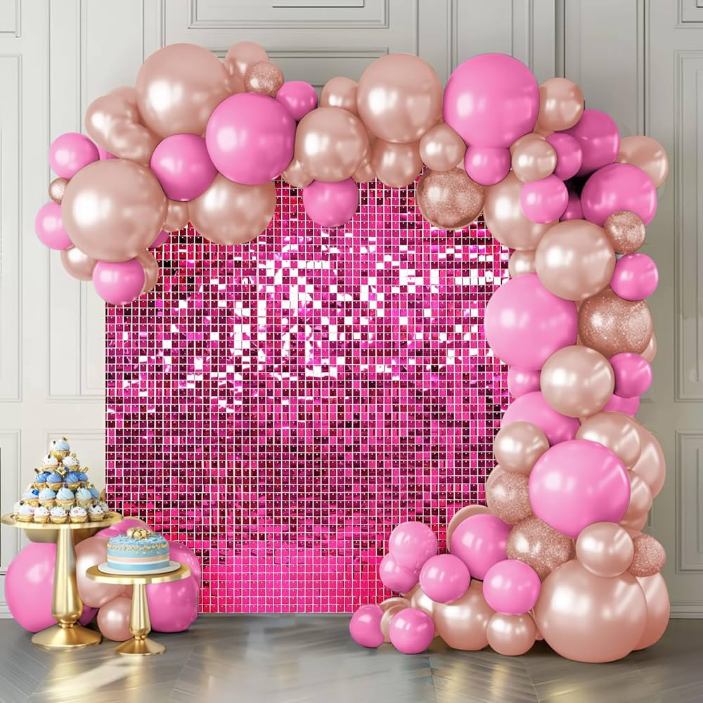 Kate Shimmer Wall Backdrop Hot Pink Wall Panels 24Pcs Square Sequin Shimmer Wall Backdrop Decorat... | Amazon (US)
