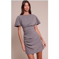 Grey Woven Ruched Short Sleeve Mini Dress | PrettyLittleThing US