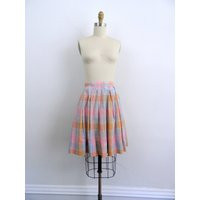 Vintage 1960S Plaid Skater Skirt High Waisted Pleated Pastel | Etsy (US)