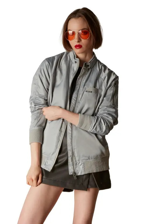 Members Only Women's Satin Bomber Jacket in Silver at Nordstrom, Size Medium | Nordstrom