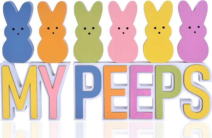 Easter Bunny Decorations for Home, 8PCS Wooden Easter Bunnies with 3D MY/PEEPS Signs, Spring Tier... | Amazon (US)