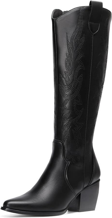 DREAM PAIRS Womens Cowboy Boots, Comfortable Pull On Zipper Chunky Heel Pointed Toe Embroidered W... | Amazon (CA)