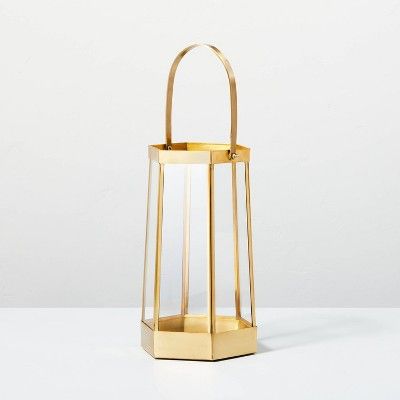 Brass & Glass Hexagonal Lantern - Hearth & Hand™ with Magnolia | Target